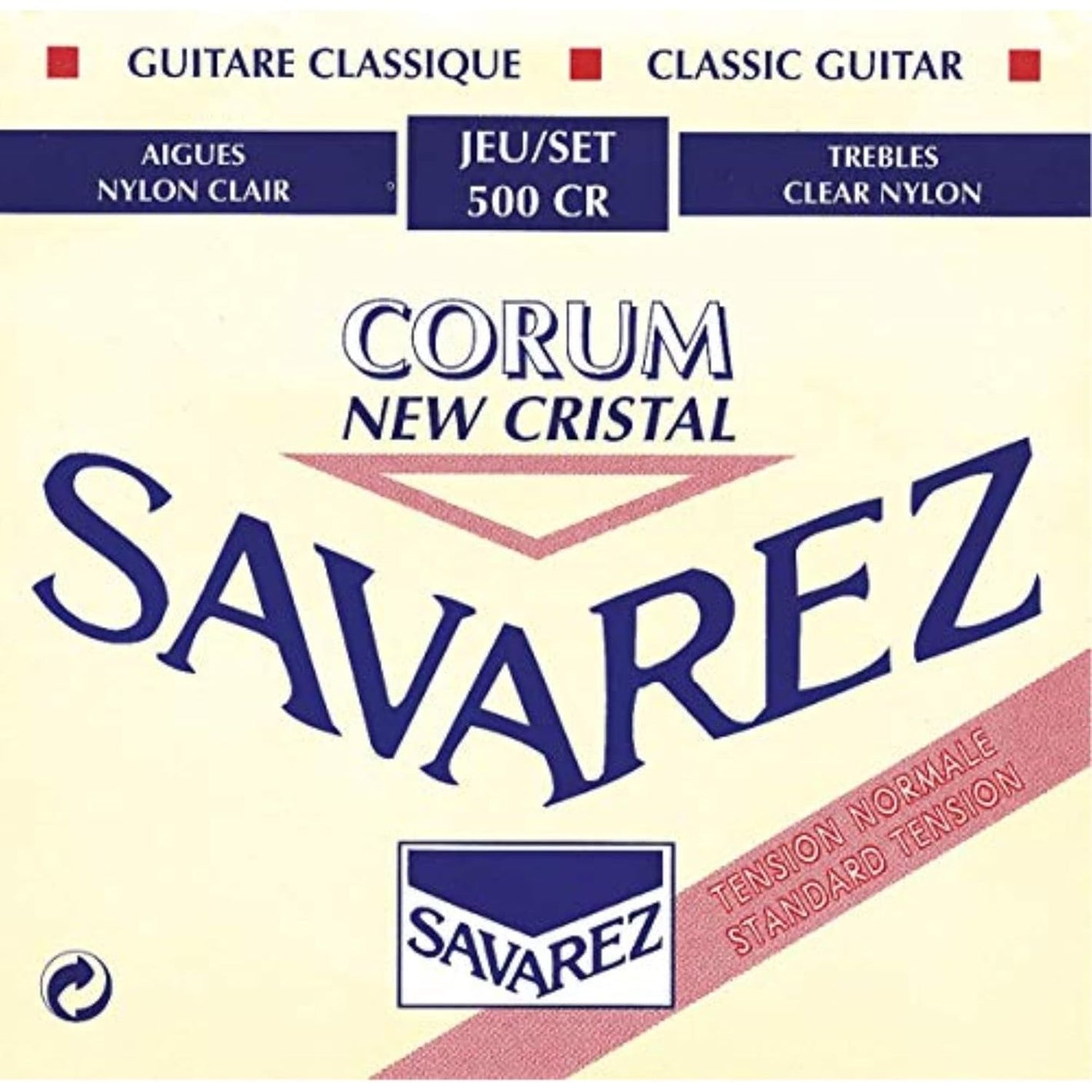 Savarez NT 500CR Normal Tension Classical Guitar Cristal Trebles, Corum Basses, Full 6 String Set