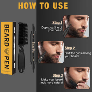 Beard Pen Beard Pencil Filler for Men 1 Day Beard Color With Beard Brush Kit Male Mustache Repair Shaping Beard Define Pen Effective Enhance Beard （Black）