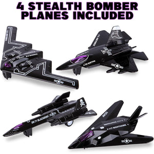 ArtCreativity Diecast Stealth Bomber Toy Jets with Pullback Mechanism, Set of 4 B-2 Spirit Bombers, Diecast Metal Jet Plane Airplane Toys, B2 Bomber Model, Military Cake Decorations, Aviation Party