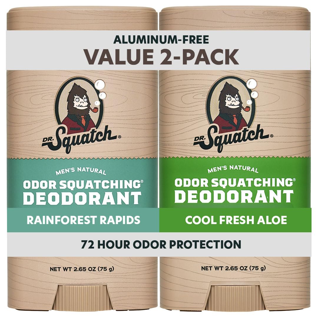 Buy now Dr. Squatch Natural Men’s Deodorant – Aluminum Free Natural Deodorant Men with Charcoal & Postbiotics for 72-Hour Odor Protection – Rainforest Rapids + Fresh Falls, 2.65oz Stick (2-Pack) Cool Rain Escape at indiglob india