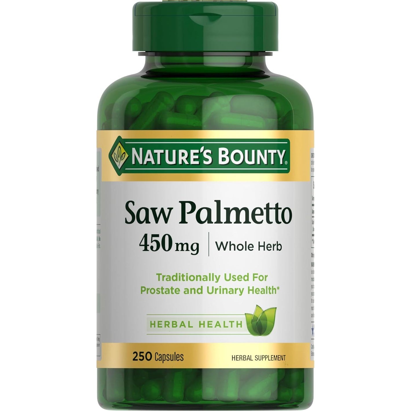 Nature's Bounty Saw Palmetto Support for Prostate and Urinary Health, Herbal Health Supplement, 450mg, 250 Capsules