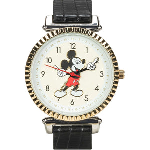 Accutime Disney 100 Mickey Mouse Black Analog Watch for Men, Adults with Leather Band - Japanese Quartz Movement (Model: MK5571AZ)
