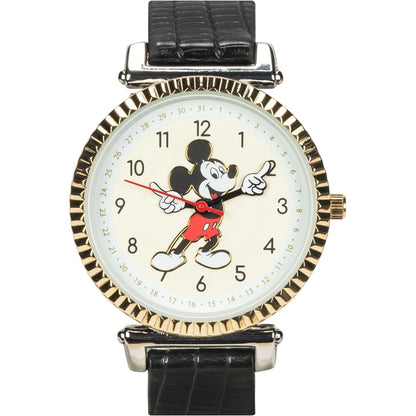 Accutime Disney 100 Mickey Mouse Black Analog Watch for Men, Adults with Leather Band - Japanese Quartz Movement (Model: MK5571AZ)