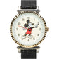 Accutime Disney 100 Mickey Mouse Black Analog Watch for Men, Adults with Leather Band - Japanese Quartz Movement (Model: MK5571AZ)