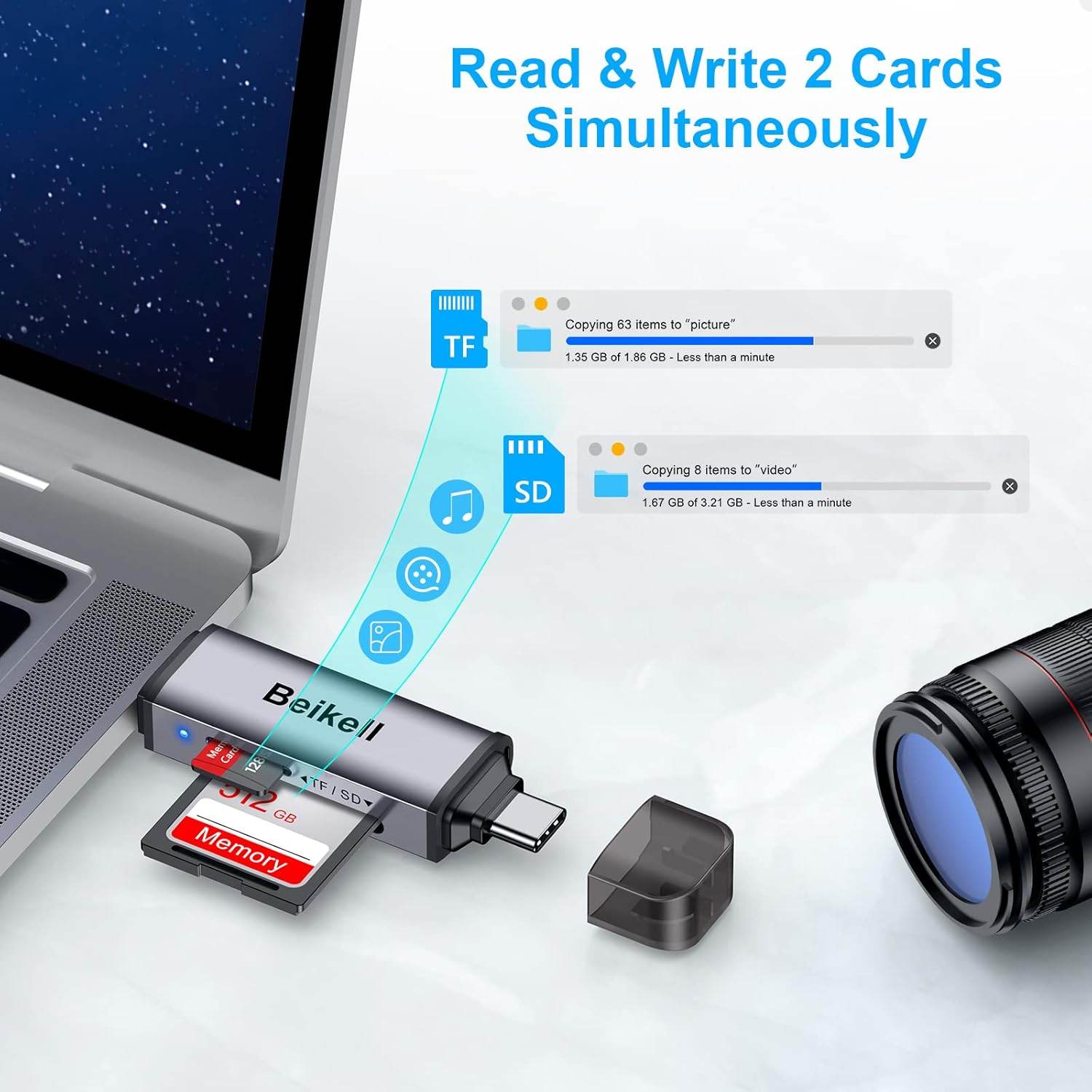 Beikell SD Card Reader,Dual Connector USB C USB 3.0 Memory Card Reader Adapter - Supports SD/Micro SD/MMC/SDXC/SDHC/Micro SDHC Compatible with MacBook Pro, MacBook Air, Galaxy S21, S22 - My Store