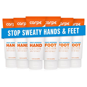 Carpe Sweat Absorbing Hand and Foot Lotion Bundle (3 Hand and 3 Foot Tubes), Stop Sweaty Hands and Sweaty, Smelly Feet, Dermatologist-Recommended