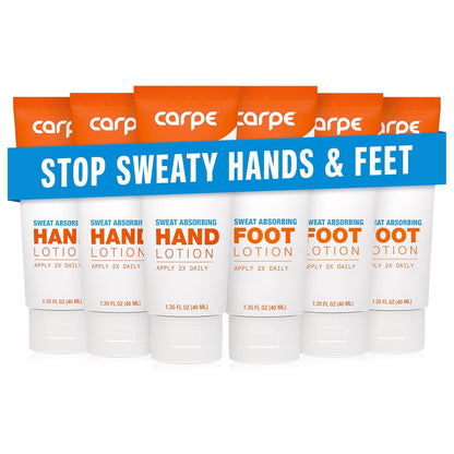 Carpe Sweat Absorbing Hand and Foot Lotion Bundle (3 Hand and 3 Foot Tubes), Stop Sweaty Hands and Sweaty, Smelly Feet, Dermatologist-Recommended