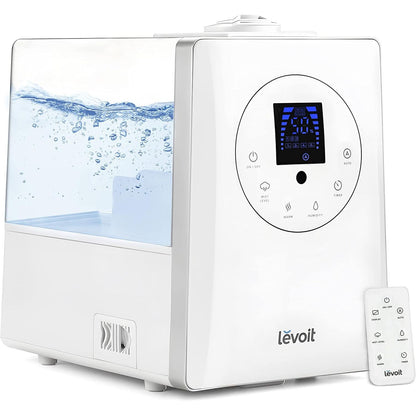 LEVOIT Humidifiers for Bedroom Large Room Home, 6L Warm and Cool Mist Ultrasonic Air Vaporizer for Plants and Whole House, Built-in Humidity Sensor, Essential Oil Diffuser, Whisper Quiet, Timer, White