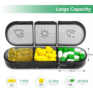 PULIV Weekly Pill Organizer 3 Times a Day, Portable Travel Pill Box 7 Day with Large Pill Containers, Light-Proof Pill Case for Vitamins, Medication, Supplements and Fish Oils (Black)