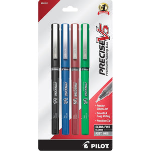 Pilot Precise V5 Capped Liquid Ink Rollerball Pens, Extra Fine Point Ink Pens 0.5 mm, Colored Pens, Assorted Colors, Pack of 4 - Ideal for School, Journaling, & Office Writing