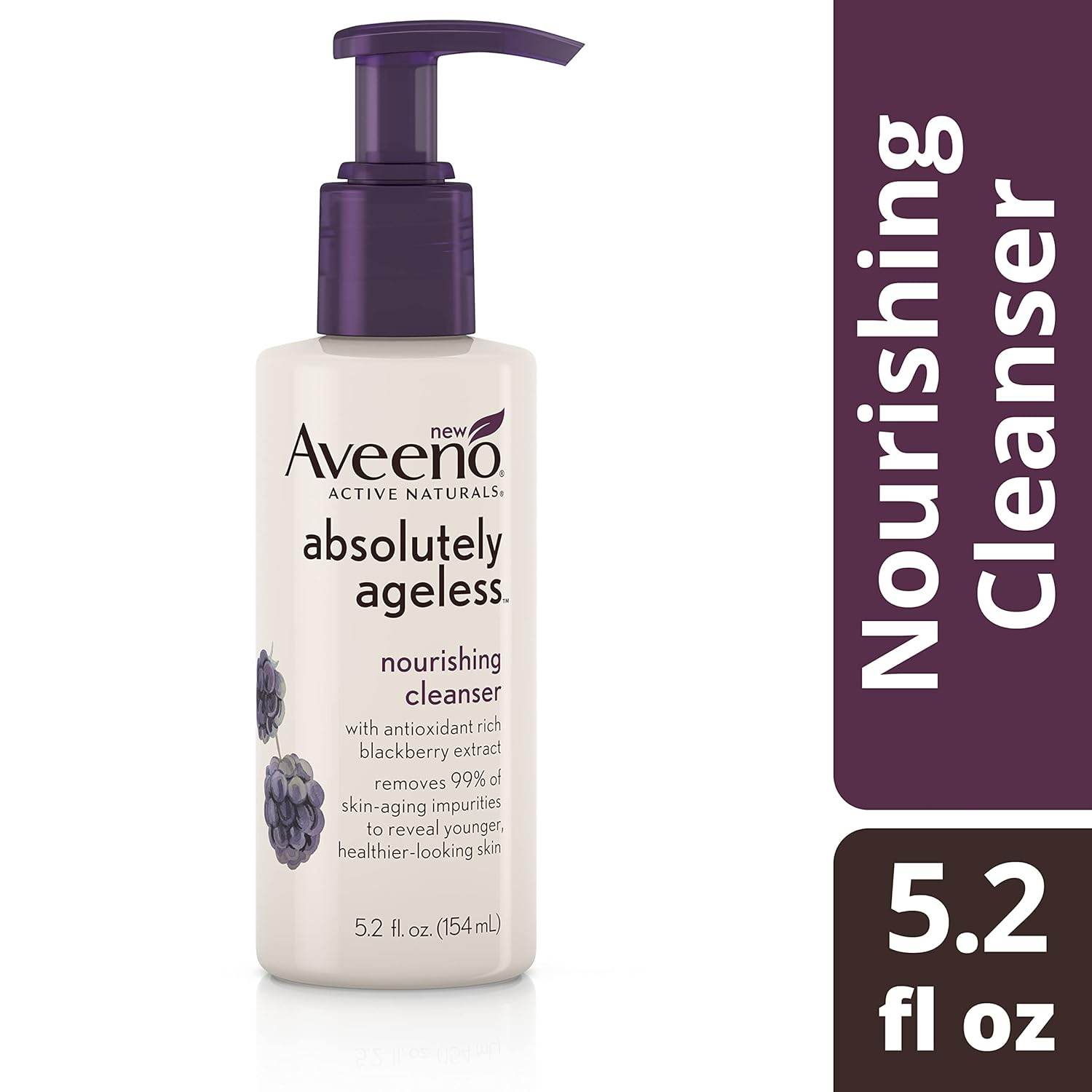 Aveeno Absolutely Ageless Nourishing Daily Facial Cleanser, Antioxidant-Rich Blackberry Extract, Non-Comedogenic Makeup-Removing Face Wash from Dermatologist-Recommended Brand, 5.2 fl. oz - My Store