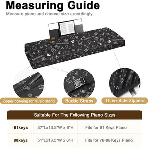 Explore Land Stretchy 88 Keys Piano Keyboard Dust Cover with Music Stand Opening for Digital Electronic Piano (Music)