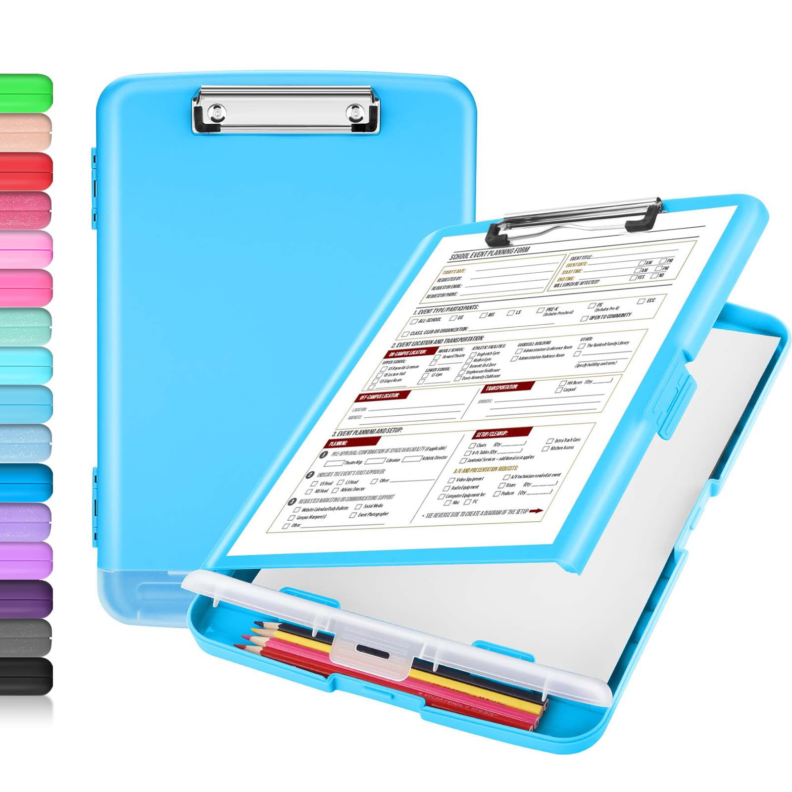 Buy now Sooez Clipboard with Storage, Clip Board 8.5 x 11 with Pen Holder, Plastic Organization Case Box for Letter Legal A4 Size Paper, Low Profile Clip, Nurses Teachers Must Haves, School & Office Supplies at indiglob india