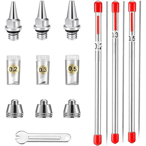 10 pcs Replacement Parts Kit with 0.2/0.3/0.5 mm Airbrush Nozzle ,Airbrush Needle,Airbrush Nozzle Cap,Airbrush Tips Mini Wrench for Airbrush Spray Gun Accessories