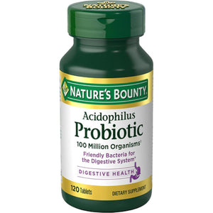 Nature's Bounty Lactobacillus Acidophilus Probiotic Supplement - Daily Probiotic for Women/Men Digestive Health, 100 Million Organisms, Vegetarian, 1 Serving per Day, 120 Tablets
