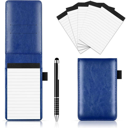 Xhwykzz 7 Pieces Small Notepads Holder Set, Pocket Notebook with pen, Included 5 Pieces Refills 3 x 5 Inch, 30 Lined Paper Per Note Pad (Black)