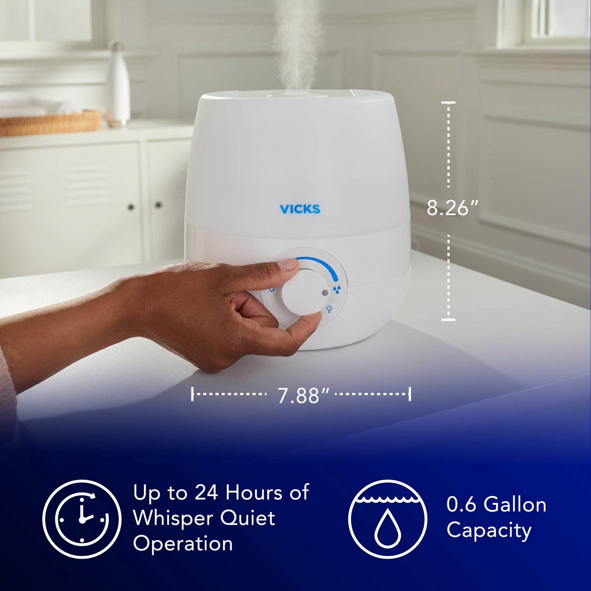 Buy now Vicks NaturalCare Cool Mist Ultrasonic Humidifier (VUL530), White, Small Room – Humidifier and Diffuser with Nighttime Light, Works with Vicks VapoPads at indiglob india