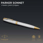 PARKER Sonnet Ballpoint Pen, Stainless Steel with Gold Trim, Medium Point Black Ink (1931507)