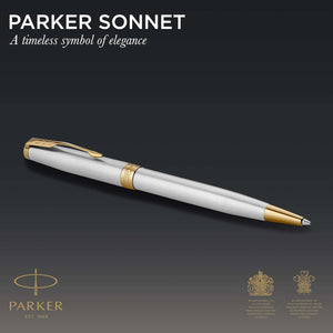 PARKER Sonnet Ballpoint Pen, Stainless Steel with Gold Trim, Medium Point Black Ink (1931507)