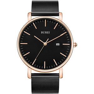 BUREI Men's Fashion Minimalist Wrist Watch Analog Date with Stainless Steel Mesh Band (Black Rose Gold) - My Store