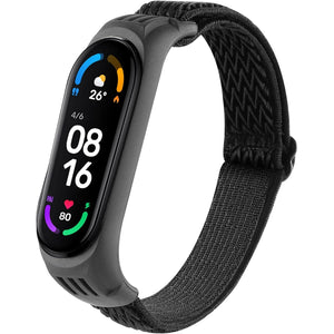 Adjustable Elastic Nylon Straps Compatible with Xiaomi Mi Band 6/Xiaomi Mi Band 5/Xiaomi Mi Band 4/Xiaomi Mi Band 3, Soft Breathable Sport Replacement Wristband for Women Men (Black)