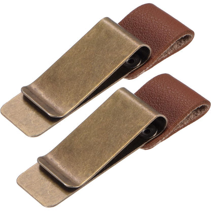 MECCANIXITY 50mm Stainless Steel Clip with PU Leather Pen Loop Pencil Holder for Notebook Journal Diary, Silver Black Pack of 2