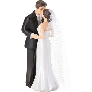Elegant Bride & Groom Wedding Cake Plastic Topper with White Mesh Veil - 4.5", 1 Piece - Perfect for Engagement Parties, Bridal Showers & Anniversaries