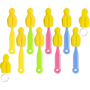 AUEAR, Milk Bottle Nipple Brushes Pacifier Sponge Cleaning Small Brush Cleaner Set for Bottles and Accessories (10 Pcs)