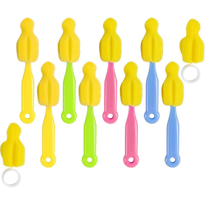 AUEAR, Milk Bottle Nipple Brushes Pacifier Sponge Cleaning Small Brush Cleaner Set for Bottles and Accessories (10 Pcs)