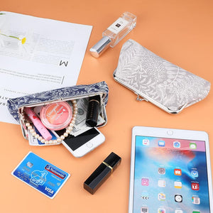 Oyachic 2 Packs Coin Purse Vintage Leaf Pouch Long Coin Pouch Women Wallet Kiss lock Cosmetic Bag Make up Bag Clasp Clutch