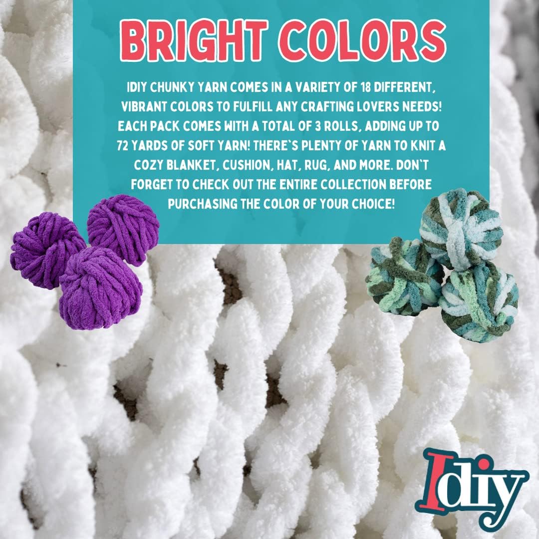 Buy now iDIY Chunky Yarn 3 Pack Skeins (72 Yards) - Dark Green - Fluffy Chenille Yarn Perfect for Soft Throw and Baby Blankets, Arm Knitting, and DIY Crafts and Projects! Chrochet #20 or 25 Homemade Gift at indiglob india