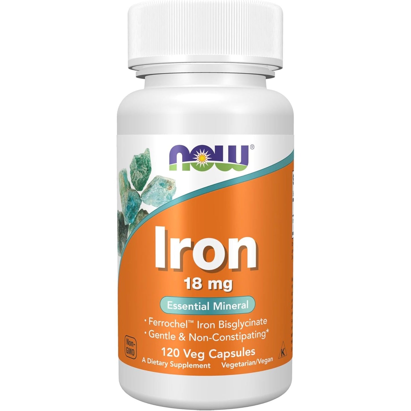 NOW Foods Supplements, Iron 18 mg, Non-Constipating*, Essential Mineral, 120 Veg Capsules