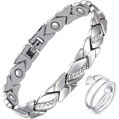 Jecanori Pure Copper Bracelets for Women,Ultra Magnetic Bracelets for Women with 3500 Gauss Magnets,Crystal Valentine's Day Jewelry Gift, Sizing Tool