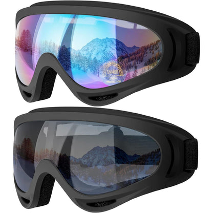 COOLOO Ski Goggles, 2 Pack Snow Goggles Snowboard Goggles for Men Women Kids - UV Protection Foam Anti-Scratch Dustproof