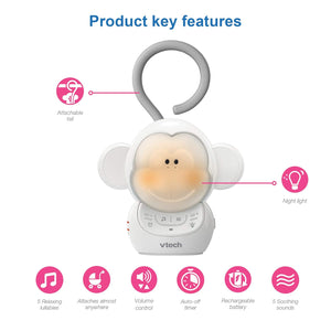 VTech Communications BC8211 Myla The Monkey Baby Sleep Soother with a White Noise Sound Machine Featuring 5 Soft Ambient Sounds, 5 Calming Melodies & Soft-Glow Night Light, 1 Count (Pack of 1)