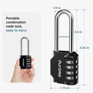 Puroma 2 Pack 2.6 Inch Long Shackle Combination Lock 4 Digit Outdoor Waterproof Padlock for Hasp Locker Lock, Sports Locker, Fence, Gate, Toolbox, Case, Hasp Storage, Cabinets (Black)