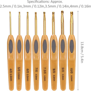8 Sizes Crochet Hooks Set,Ergonomic Crochet Hooks with Soft Rubber Handles and Number Marks for Grandmothers,Moms,Children,Beginners or Advanced Crochet Lovers