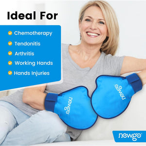 NEWGO Hand Ice Pack Golves for Pain Relief, FSA Eligible 2 Pack Cold Gloves for Chemotherapy Neuropathy, Ice Gloves for Hands Finger Injuries, Arthritis, Working Hands (Internal Length 8.7 Inches)
