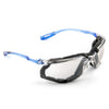 3M Safety Glasses, Virtua CCS, ANSI Z87, Anti-Fog, Clear Lens, Blue Frame, Corded Ear Plug Control System, Removable Foam Gasket - I/O Mirror Lens, Blue Frame With Foam Gasket