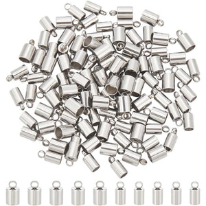 UNICRAFTALE 100pcs 2 Sizes 3mm/4mm Barrel Cord Ends 304 Stainless Steel End Caps Leather Cord Ends Terminators End Tip Bead Caps for Leather Cord Bracelets Jewelry Making