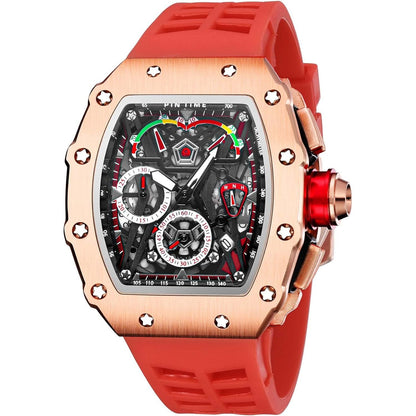 Mens Luxury Tonneau Square Watches Analog Punk Chronograph Unique Sports Wrist Watch Japanese Movement Luminous Design with Rubber Band