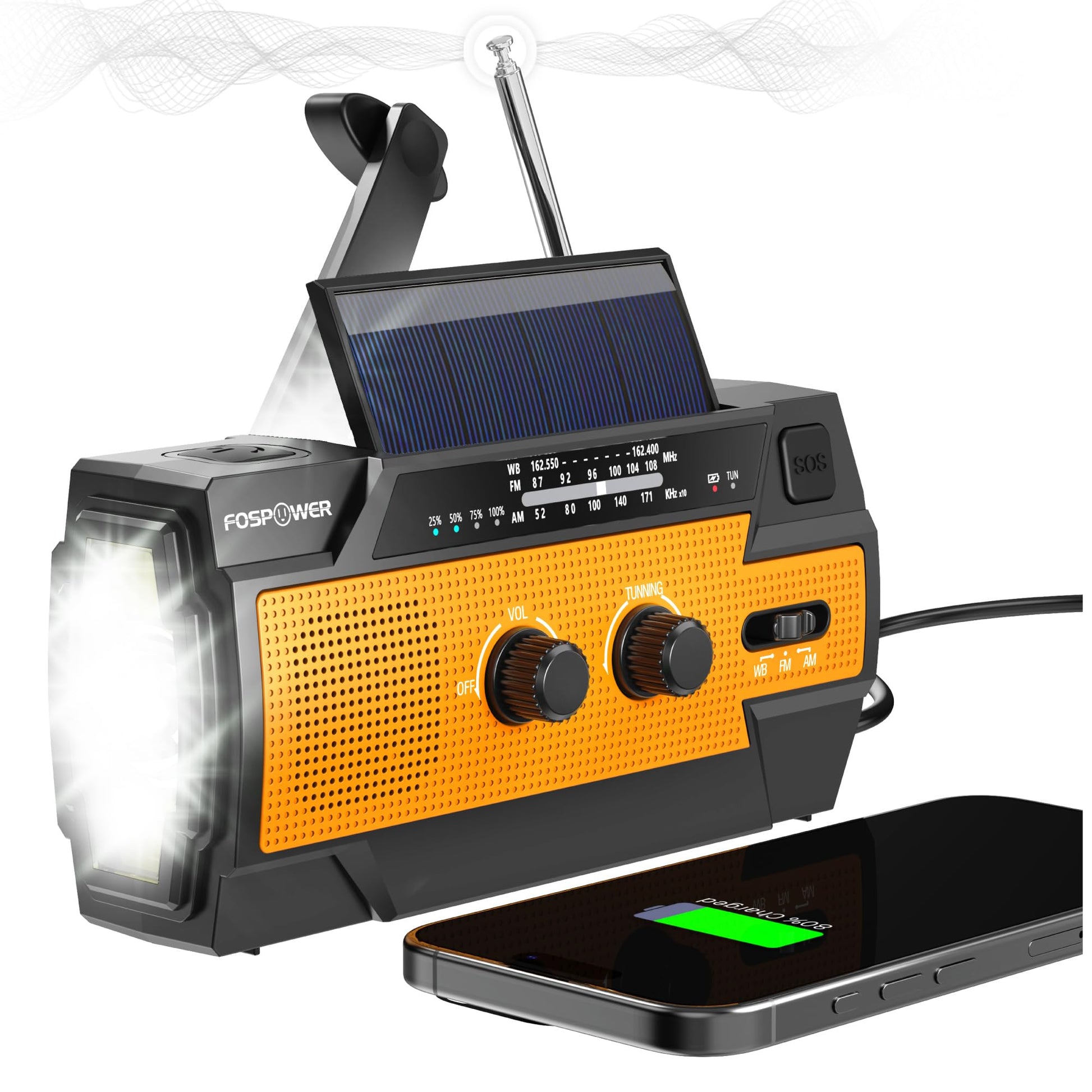 Buy now FosPower NOAA Emergency Weather Radio A1 7400mWh Portable Power Bank, AM/FM, USB/Solar/Hand Crank Charging, Battery Operated, SOS Alarm & Flashlight for Indoor/Outdoor Emergency - Orange Model A3 Orange at indiglob india