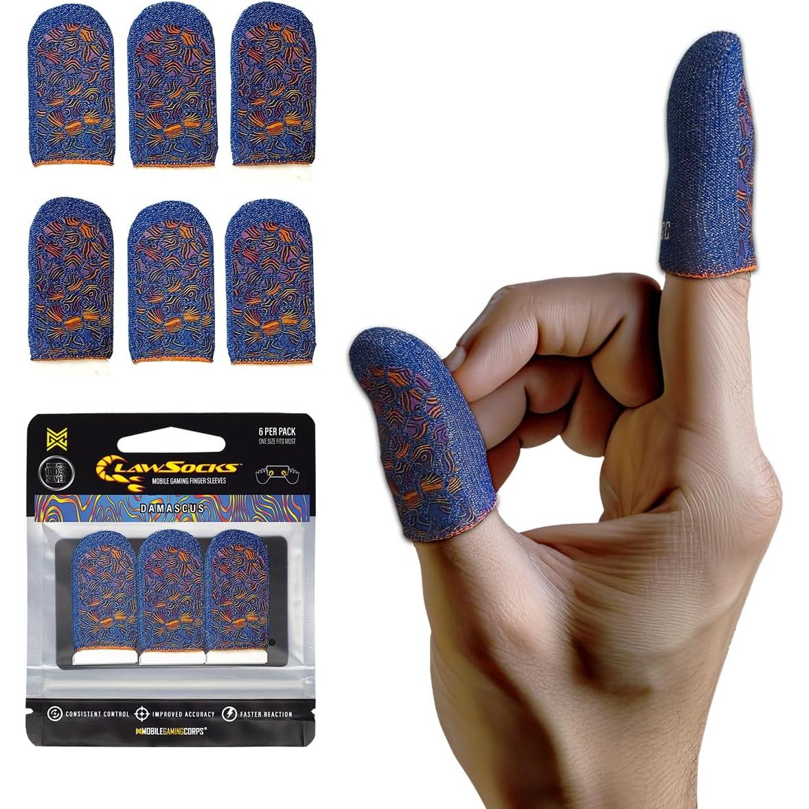 6 Pack Mobile Gaming Corps ClawSocks Phone Gaming Finger Sleeves - Damascus