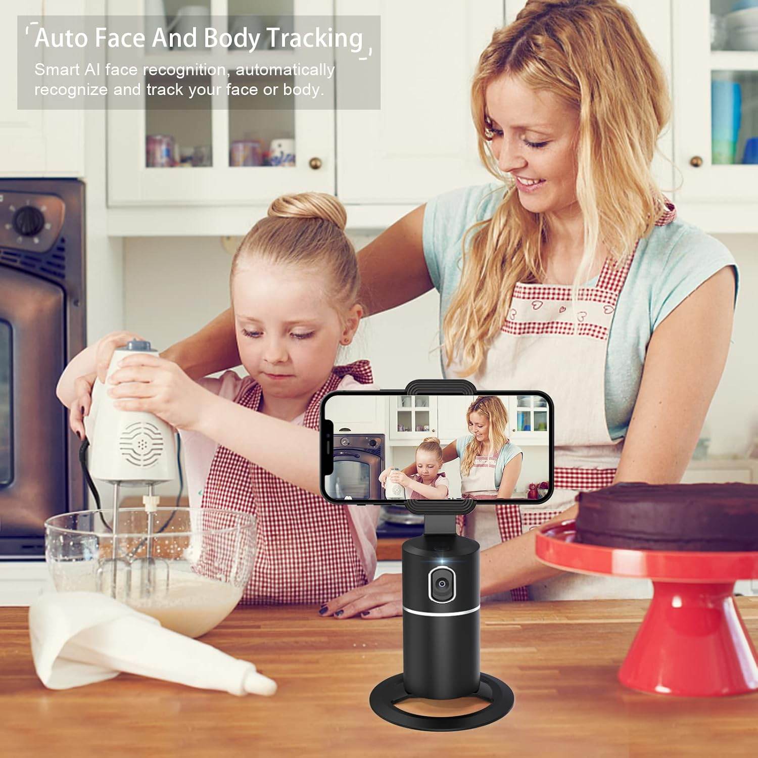 Auto Face Tracking Tripod, 360°Rotation Camera Phone Holder Auto Fast Following, Rechargeable Phone Stand for Live Video YouTube TIK Tok, Universal Stand Black(No app) - My Store