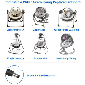 5V for Graco Baby Swing Power Cord, Compatible with Graco Simple Sway Swing, DuetSoothe, Glider LX/Elite/Premier/Petite LX, DuoGlider, Sweetpeace, Duetconnect LX, Baby Swing Charger - 3.3ft