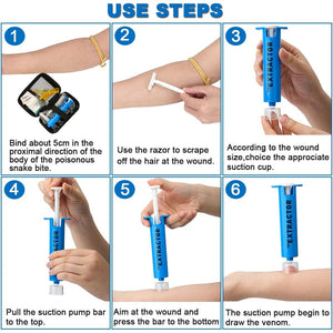 Snake Bite Kit, Bee Sting Kit, Emergency First Aid Supplies, Venom Extractor Suction Pump, Bite and Sting First Aid for Hiking, Backpacking and Camping. Includes Bonus CPR face Shield (Blue)