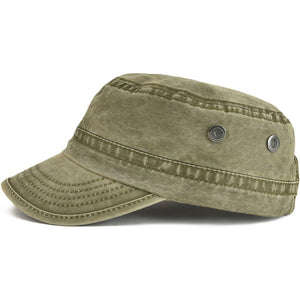 VOBOOM Washed Cotton Military Cadet Army Caps Unique Design Vintage Flat Top Hat