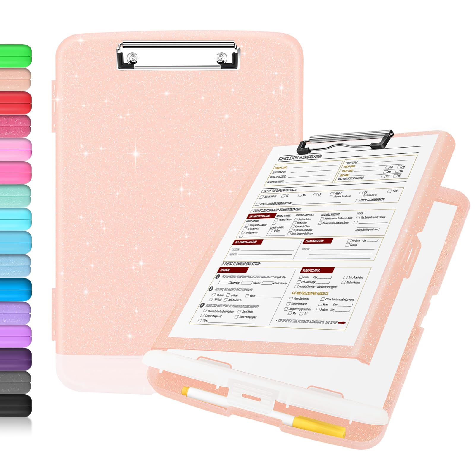 Buy now Sooez Clipboard with Storage, Clip Board 8.5 x 11 with Pen Holder, Plastic Organization Case Box for Letter Legal A4 Size Paper, Low Profile Clip, Nurses Teachers Must Haves, School & Office Supplies at indiglob india