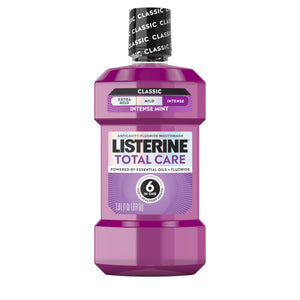 Buy now Listerine Total Care Intense Anticavity Fluoride Mouthwash, 6 Benefits in 1 Oral Rinse Helps Kill 99% of Bad Breath Germs, Prevents Cavities, Provides 360 Clean*, ADA-Accepted, Intense Mint, 1 L at indiglob india