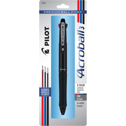 PILOT Acroball 3 Premium Multi-Function Advanced Ink Pen, Fine Point, Black/Blue/Red Inks, Black Barrel, Single Pen (13992)